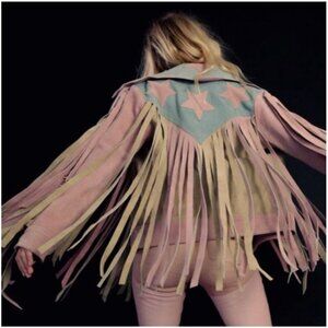 Understated Leather American Woman Jacket in Rose, Smoke, & Dust